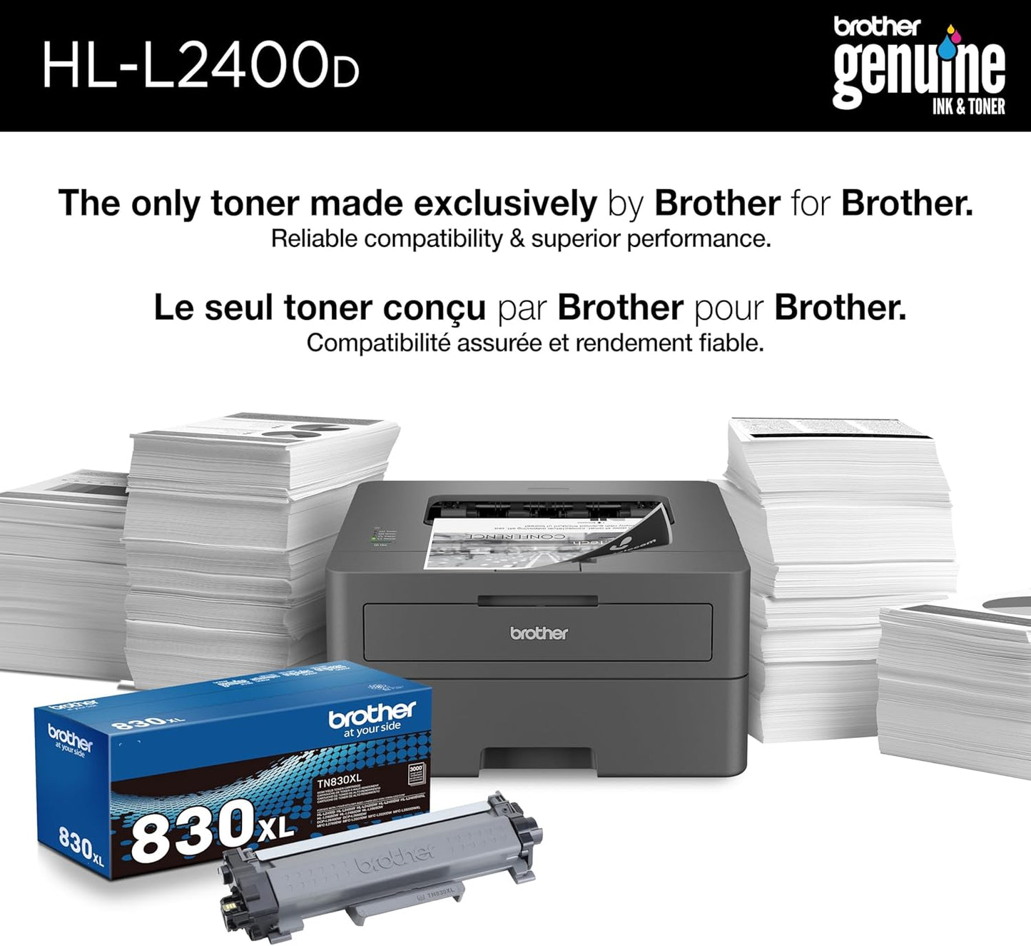 (New Open Box) Brother HL-L2400D Compact Monochrome Laser Printer with Duplex Printing, USB connectivity