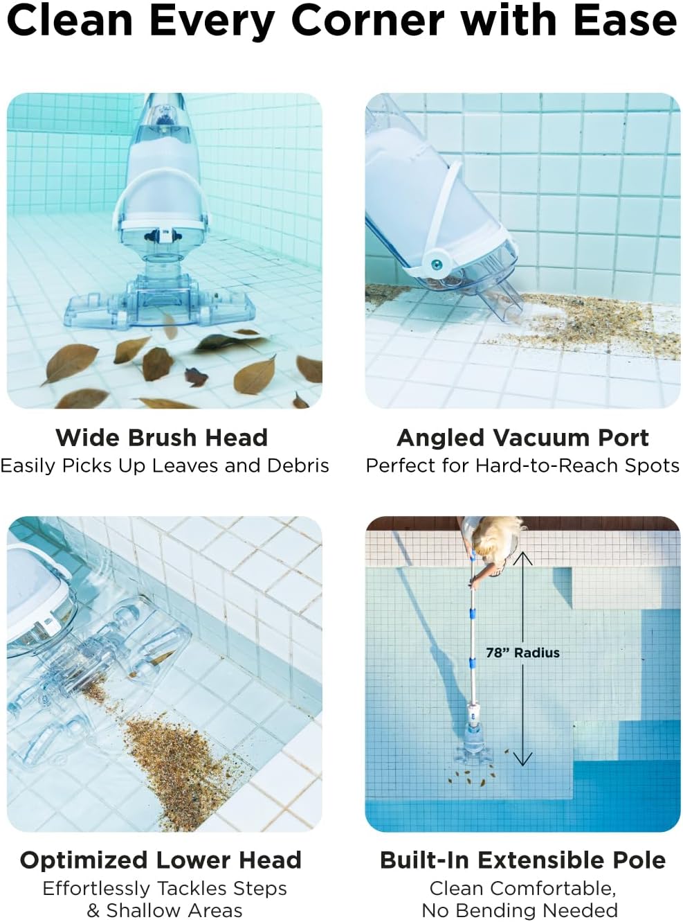 (New Open Box) InoKraft Cordless Pool Vacuum Cleaner, Rechargeable, Handheld Pool Vacuum for Above Ground