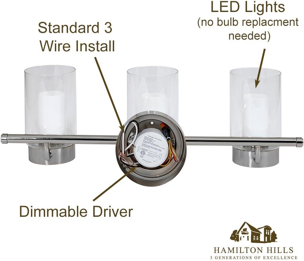 (New Open Box)  Hamilton Hills Polished Nickel Triple Light Fixture | HB -57