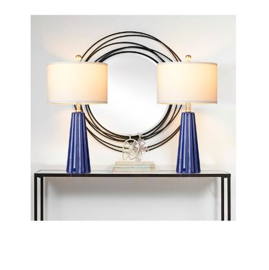 (Brand New) 23-in Blue Ceramic Table Lamp Set of 2 | Linen Shade • Modern Style | TD-273
