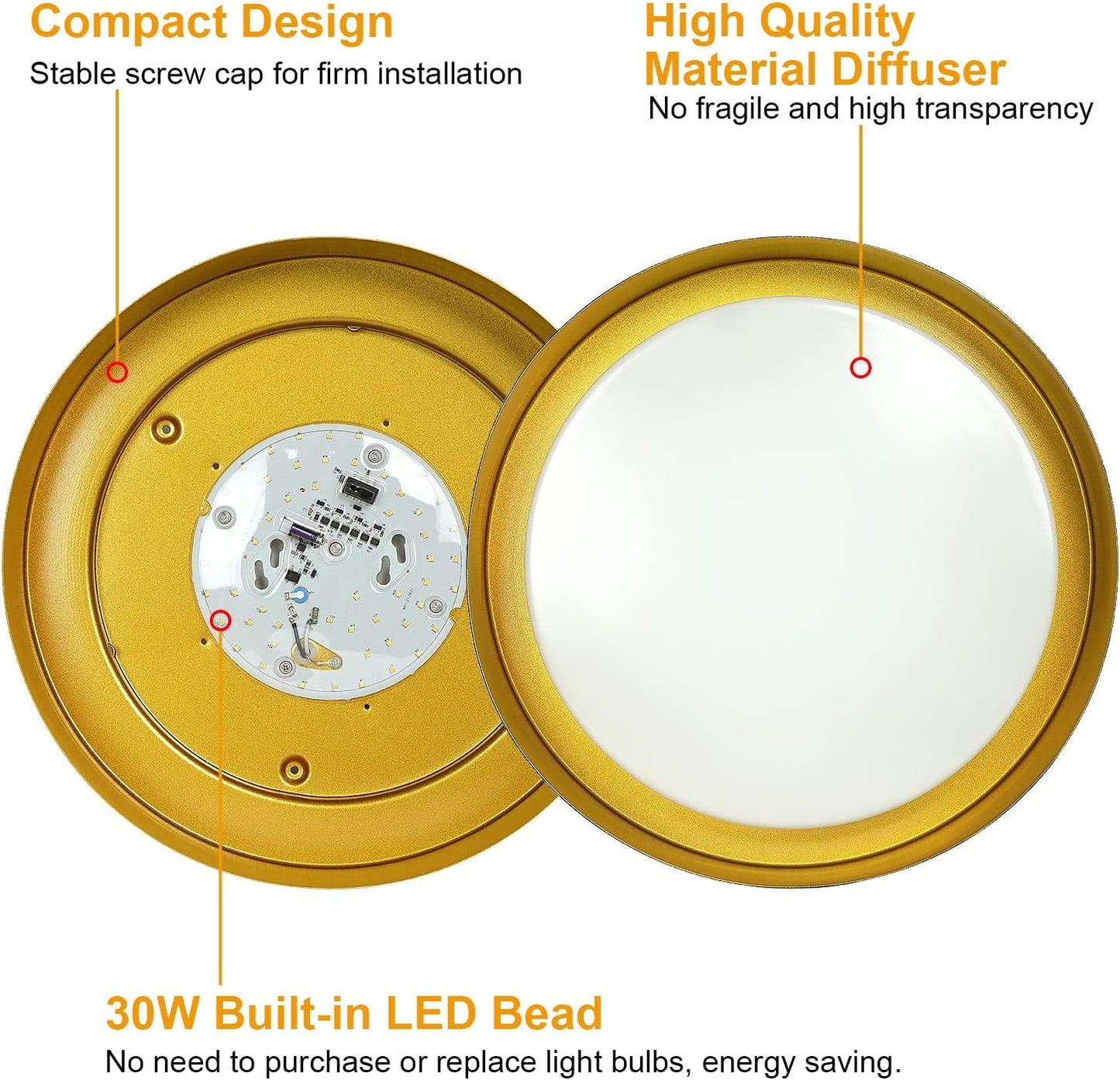 (New Open Box)  DingliLighting 30W Dimmable LED Flush Mount Ceiling Light | Color Changeable
