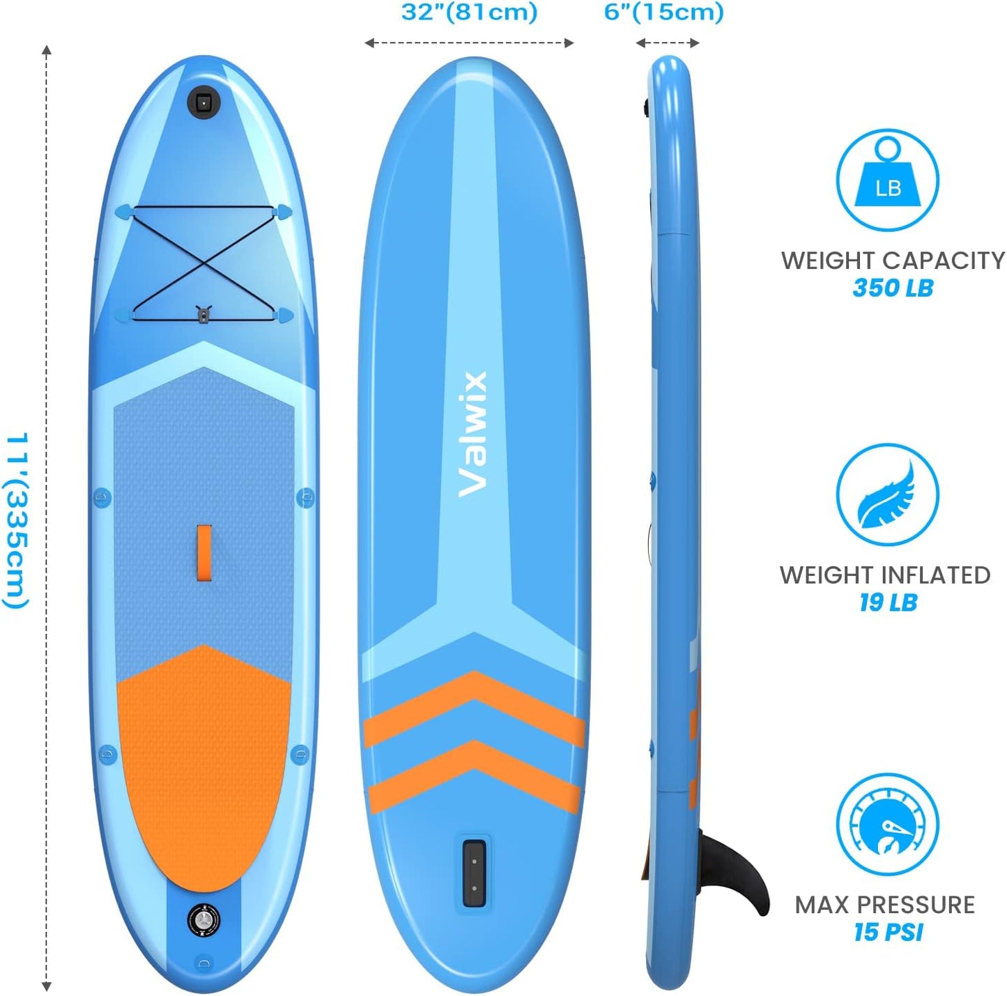 (New Open Box) Valwix Inflatable Stand Up Paddle Board 11'/12' *32"*6'' w/High Pressure Electric Air Pump & Built-in Action Camera Mount, Paddleboard 350 LBS Capacity SUP