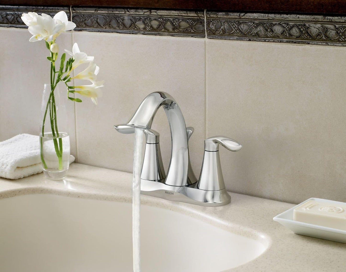 (Like New) Moen 6410 EVA Two-Handle Centerset Bathroom Sink Faucet with Drain Assembly, Chrome