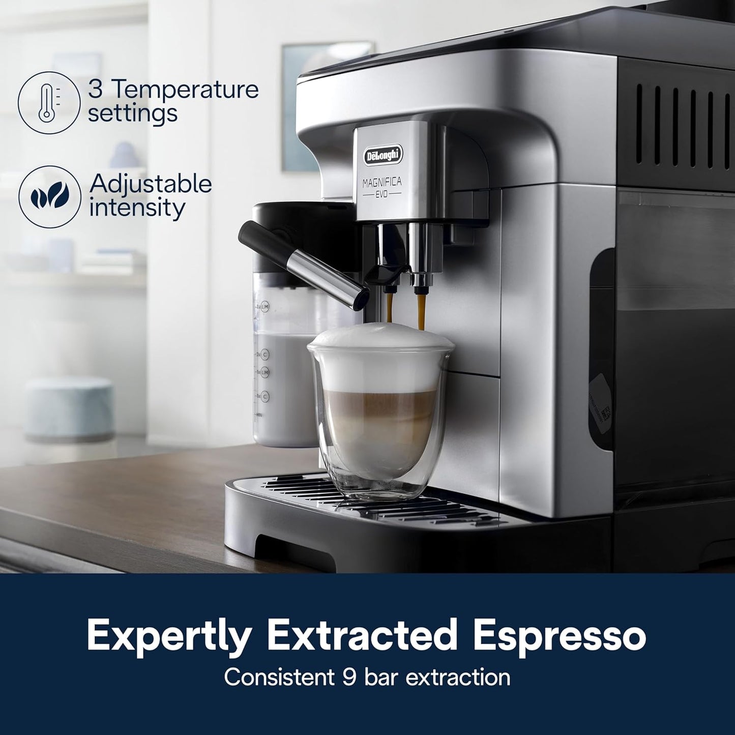 De'Longhi Magnifica Evo Automatic Espresso & Coffee Machine with Auto Milk Frother, Built-in Grinder & Auto-Clean Function - For Latte, Cappuccino, Americano, Iced Coffee, ECAM29084SB