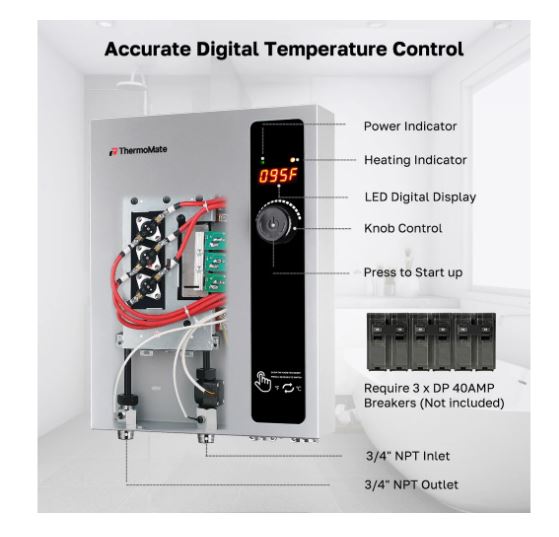 (New Open Box) Thermomate (ET270) Tankless Electric On Demand Instant Hot Water Heater - 240V | 27kW