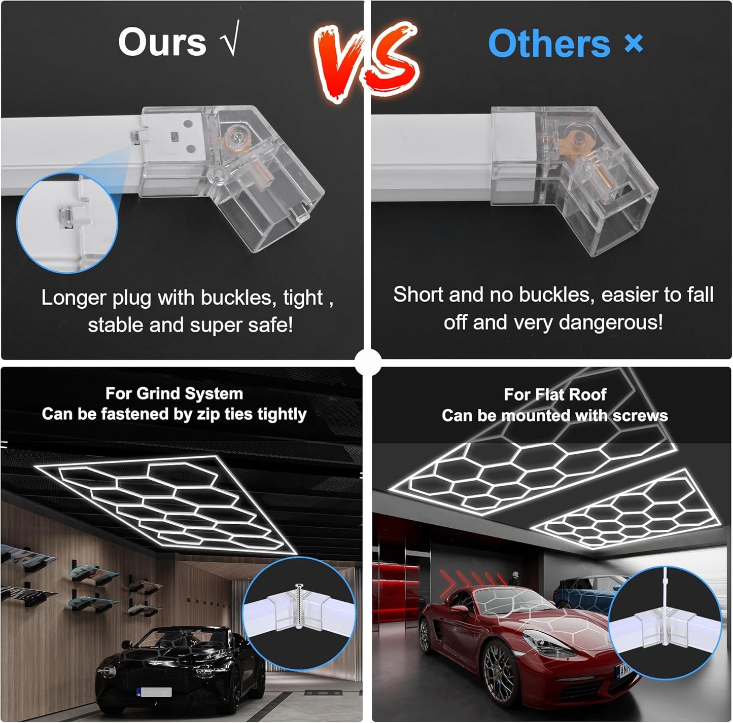 (New Open Box) Hexagon LED Garage Light: 720W, 86400 Lumens, 6500K, Rectangle Frame