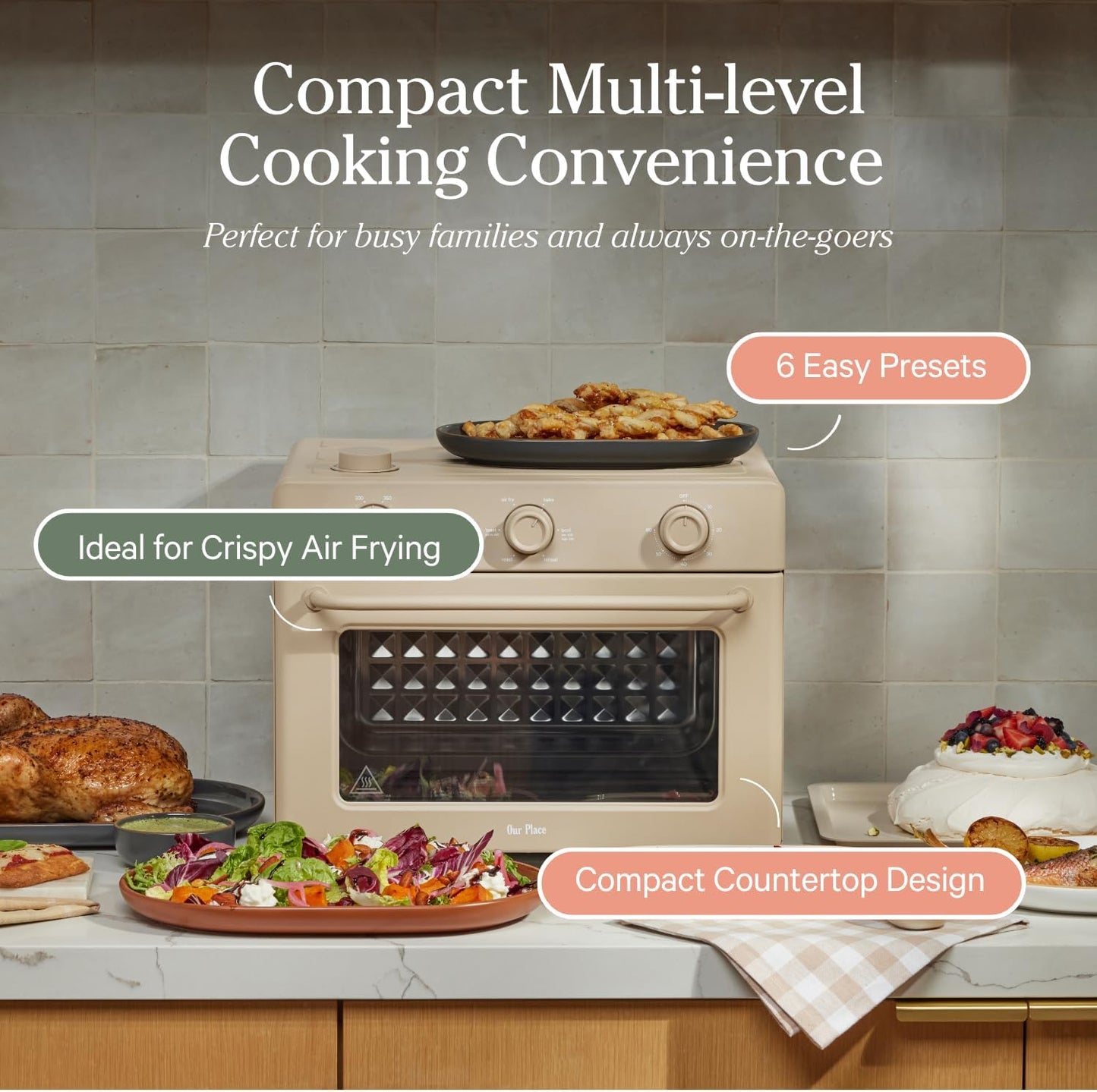 (New Open Box) Our Place Large Wonder Oven | 6-In-1 Toxin-Free Air Fryer & Toaster with Steam Infusion | Family-Sized 30L, 1700W Countertop Design | Includes Bake Tray, Fryer Basket, Large Racks | Steam