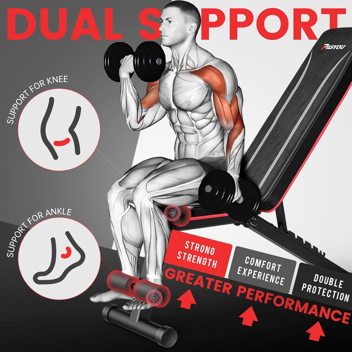 (New Open Box) PASYOU Adjustable Weight Bench Full Body Workout Multi-Purpose Foldable Exercise Workout Bench for Home Gym Incline Decline