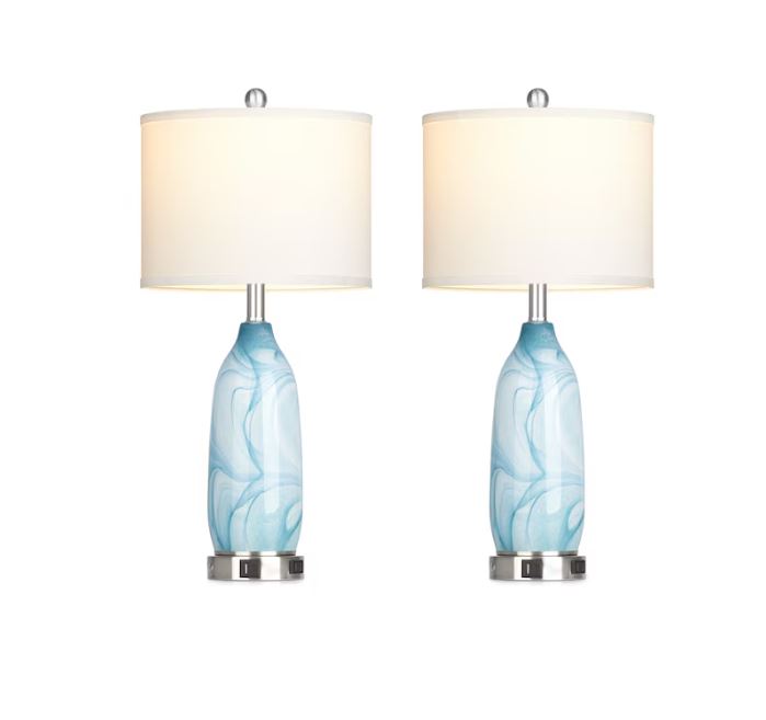 (Brand New) 26-in Ocean Blue LED Rotary Socket Table Lamp Set of 2 | Linen Shade | TD-336