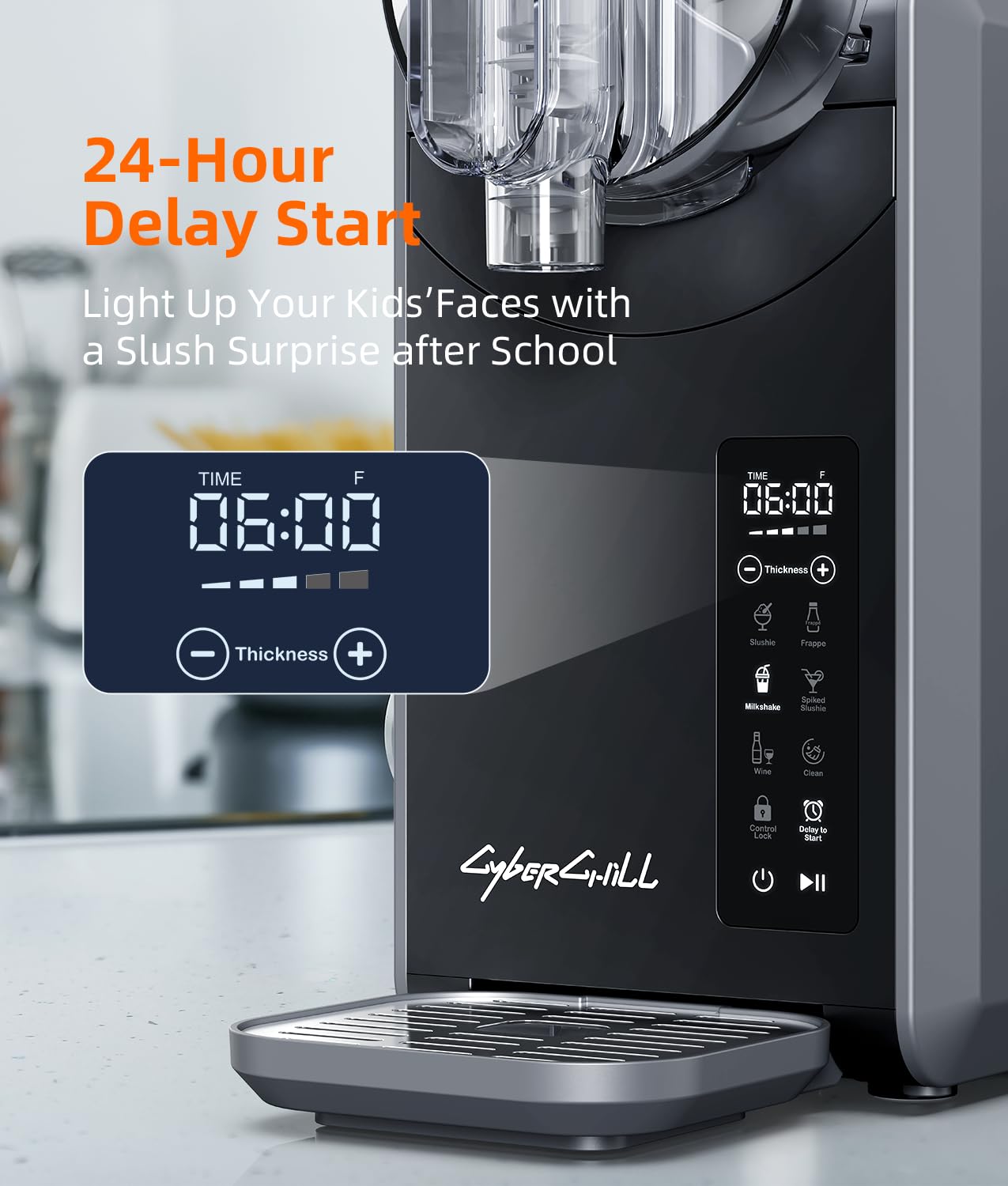 (New Open Box) CyberChill Slushie Machine, Slushy Machine for Home with LED Display, 5 Preset Programs Frozen Drink Maker No Ice Needed- Self Cleaning, for Milk Shakes,Frappés,Margarita Smoothie,Slush,and More