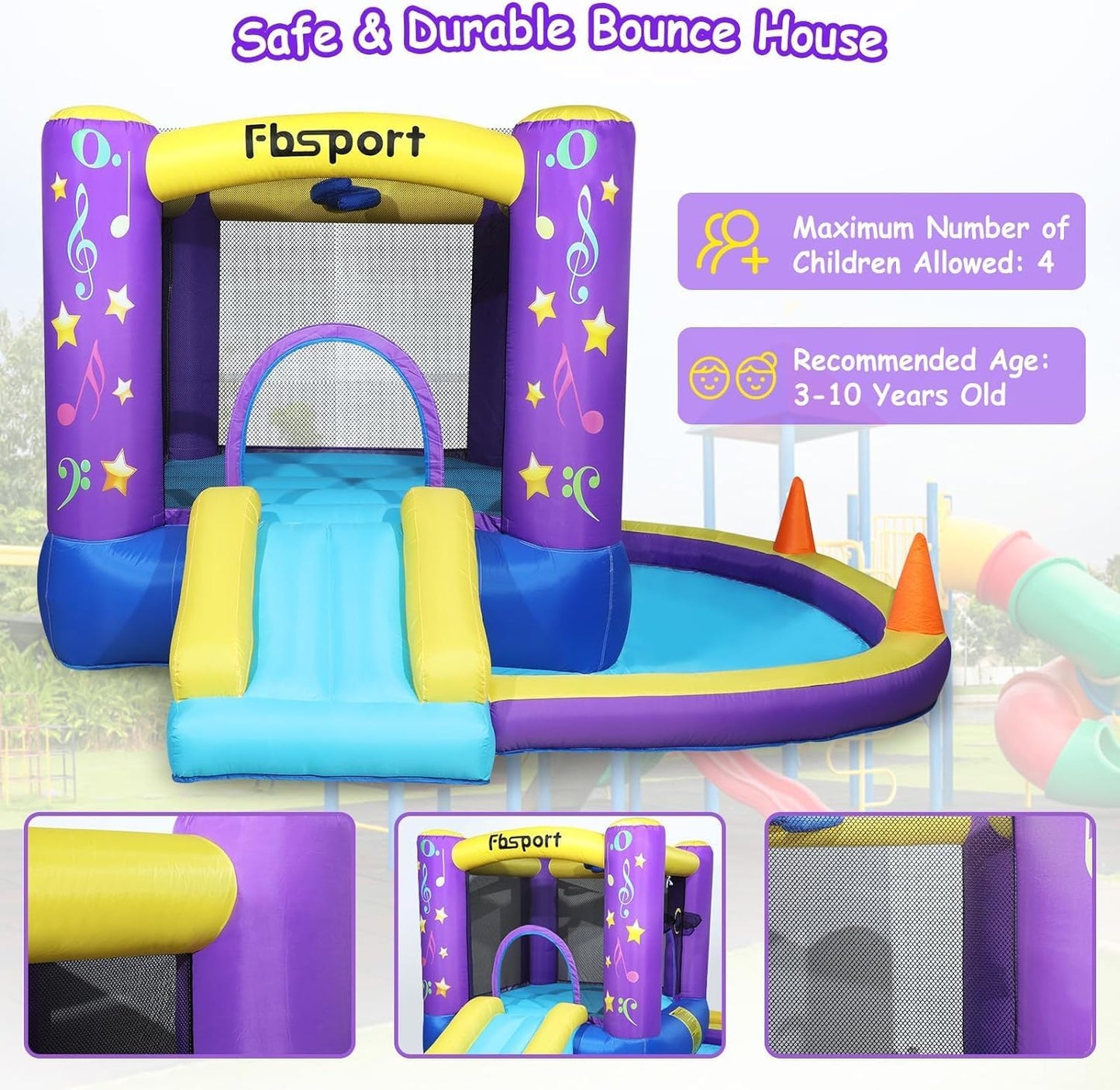 (New Open Box) FBSPORT Inflatable Bounce House, Kids Bounce Castle Slide for Indoor Outdoor,