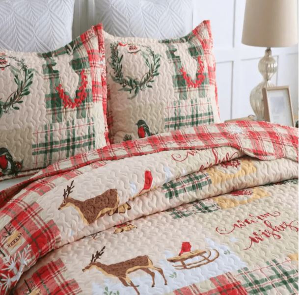 (New) Marcielo Christmas Quilt Set | Snowflakes • Deer • Snowman Bedding