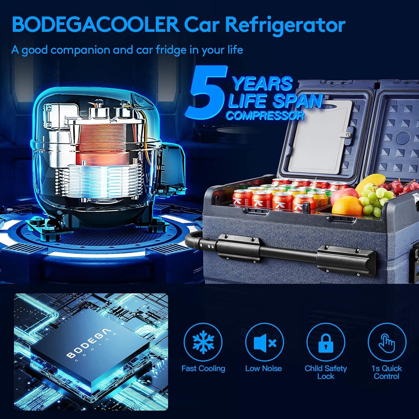 (New Open Box) BODEGA TAW45 Car Refrigerator | Portable 12V/24V Electric Cooler