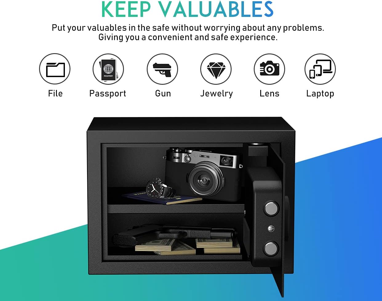 (New Open Box) RPNB Deluxe Safe and Lock Box, Digital Keypad Safe Box,Steel Alloy Small Safes, 0.5 Cubic Feet