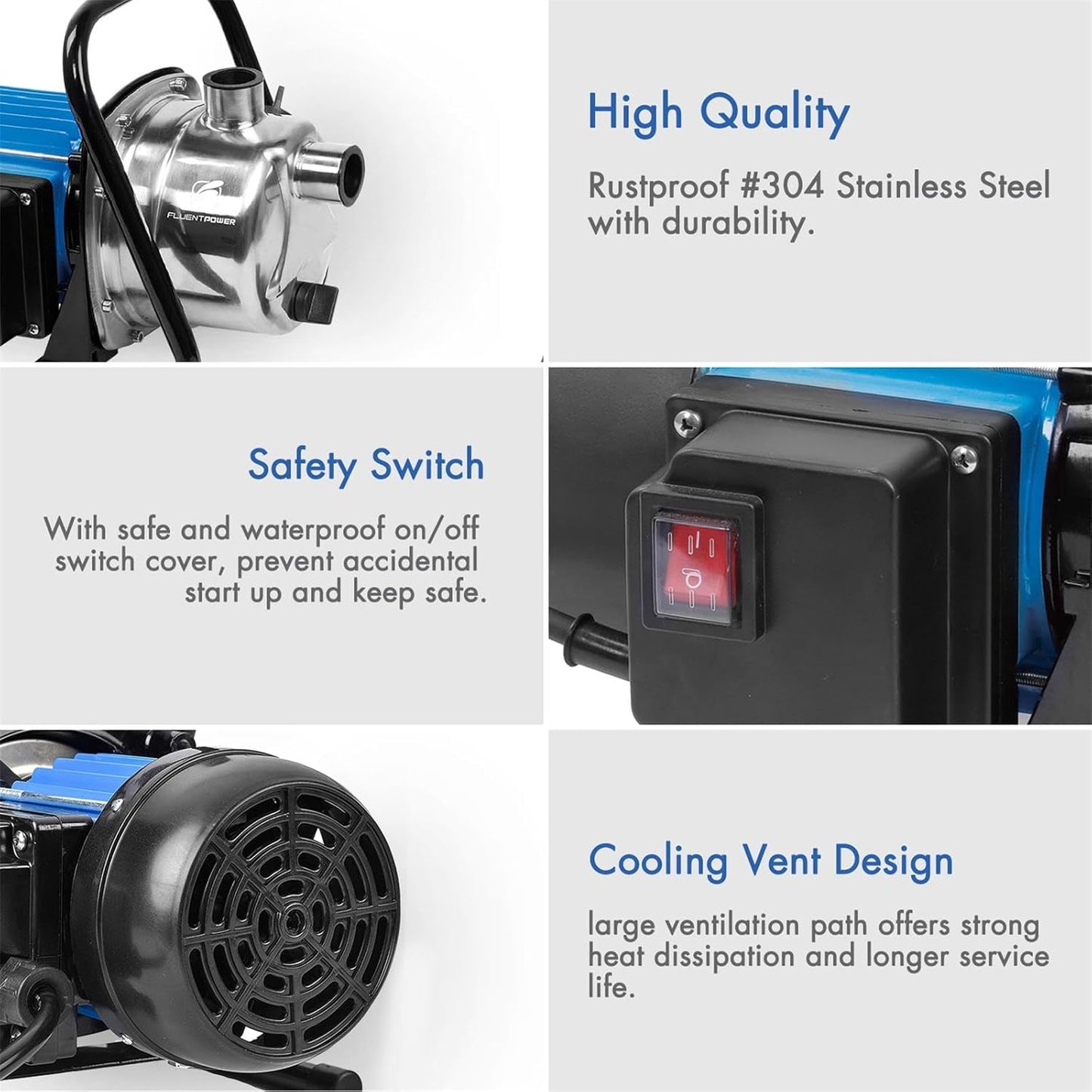 (New Open Box) FLUENTPOWER 1HP Portable Garden Transfer Pump, 900GPH Electric Sprinkler Booster Pump