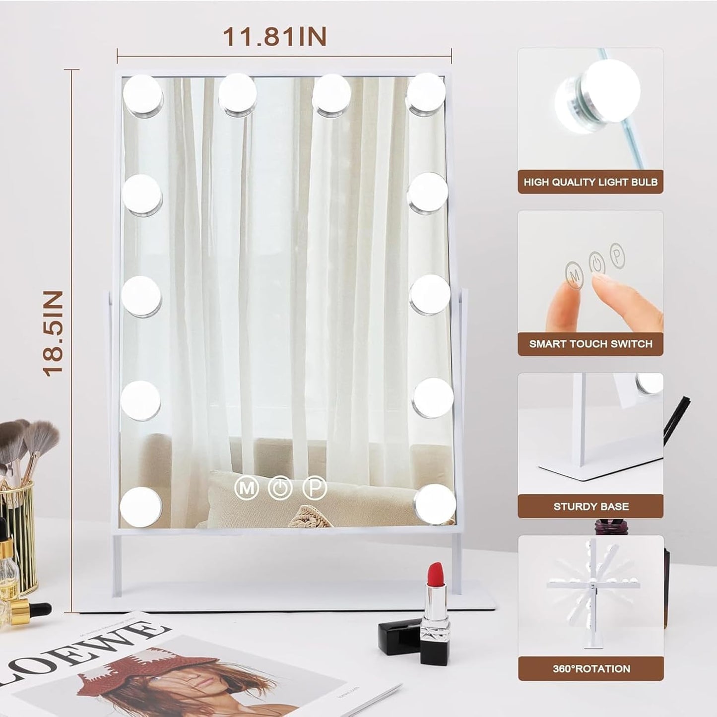(New Open Box) Hansong Vanity Mirror with Lights Makeup Mirror with Lights 12 Dimmable Bulbs