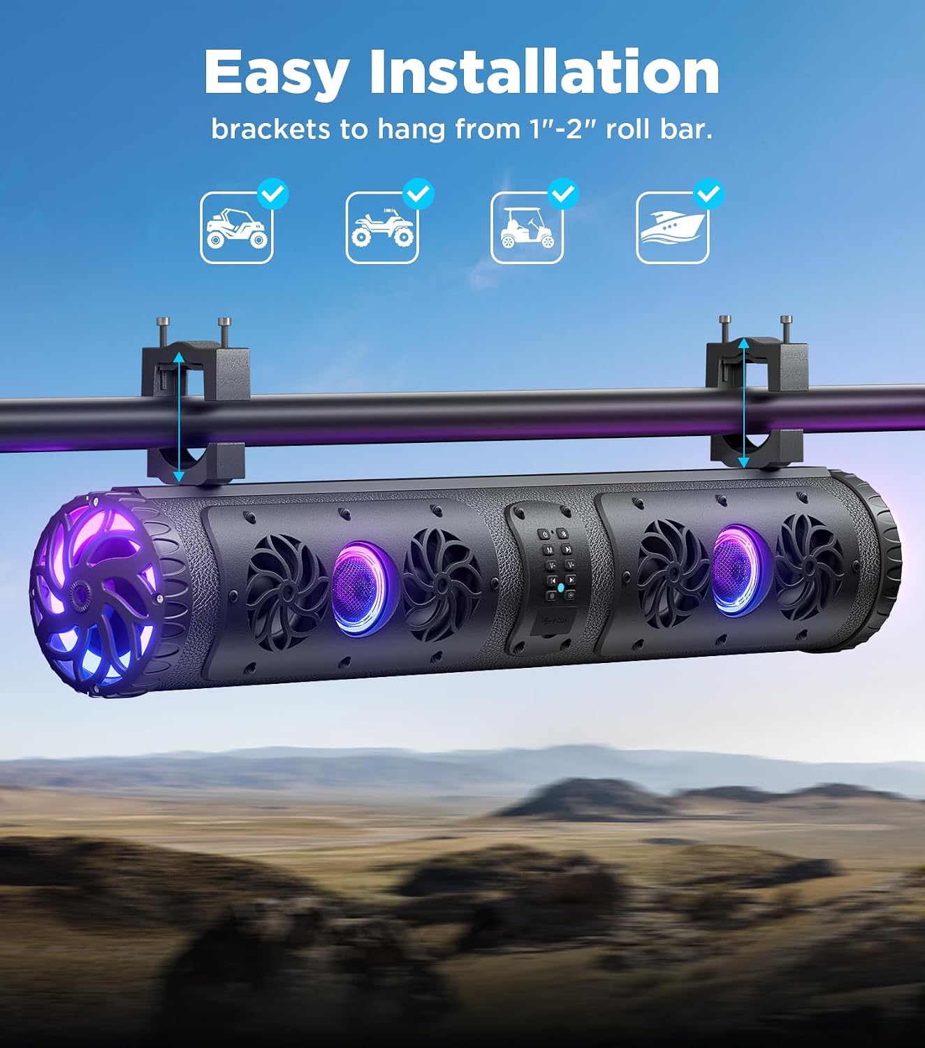 (New Open Box)  Ehaho 27" UTV Sound Bar HK-6802 | 700W • Bluetooth • RGB Lights • Waterproof