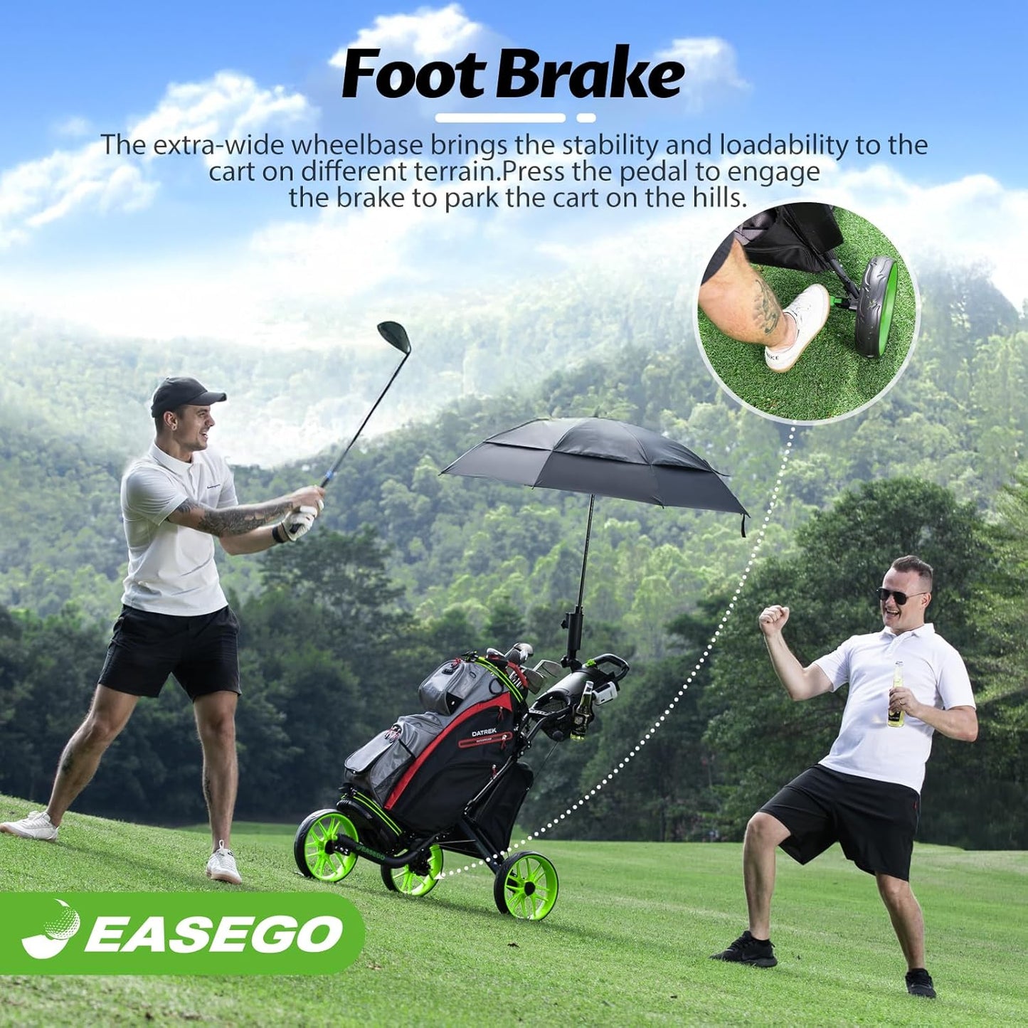 (New Open Box) EASEGO Golf Push Cart 3 Wheel : Golf Caddy Pull Cart, One Click Folding Golf Bag Cart Lightweight