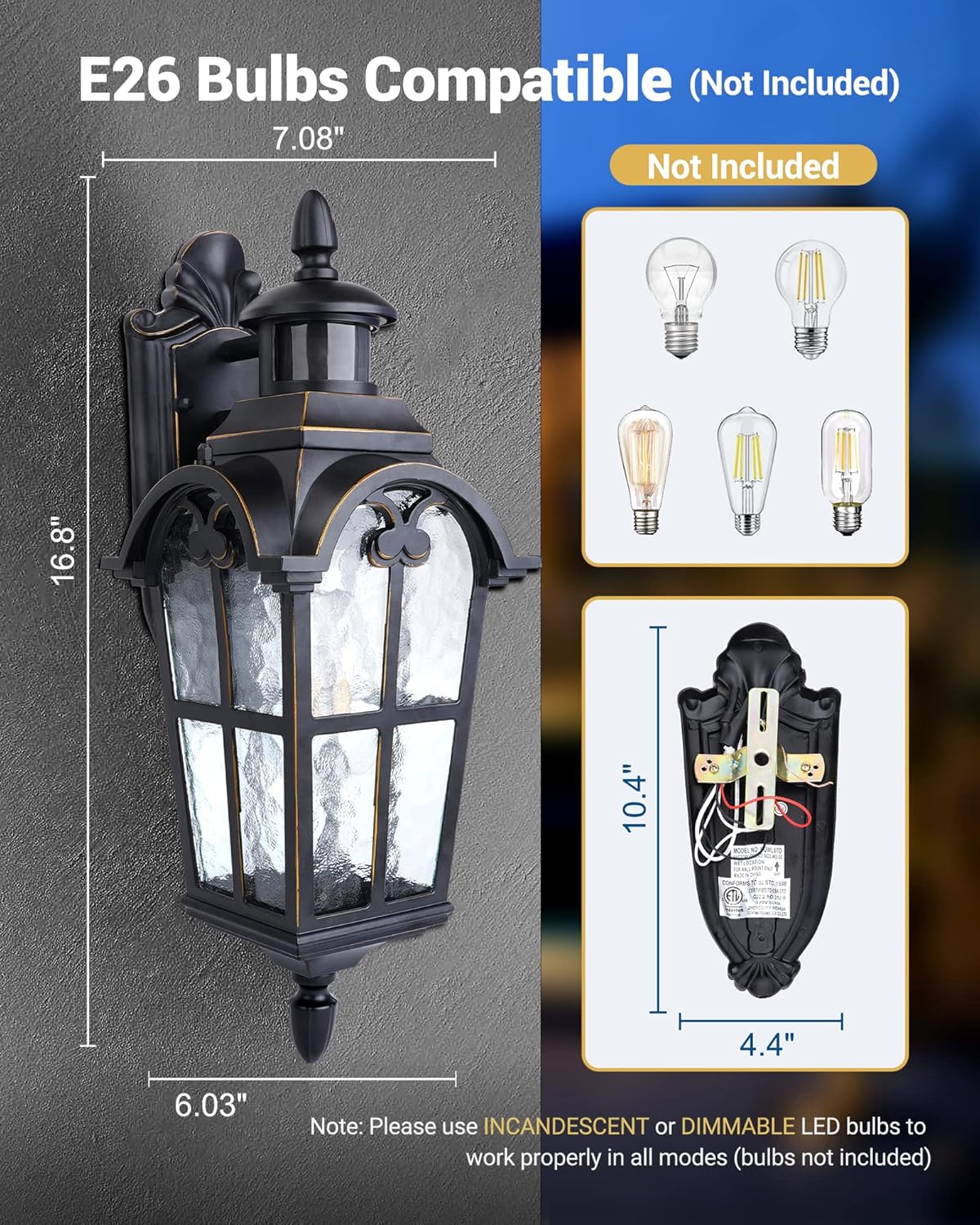 (New Open Box)  DEWENWILS Motion Sensor Outdoor Wall Lights | 2-Pack Dusk to Dawn Lantern Fixtures | HB-069