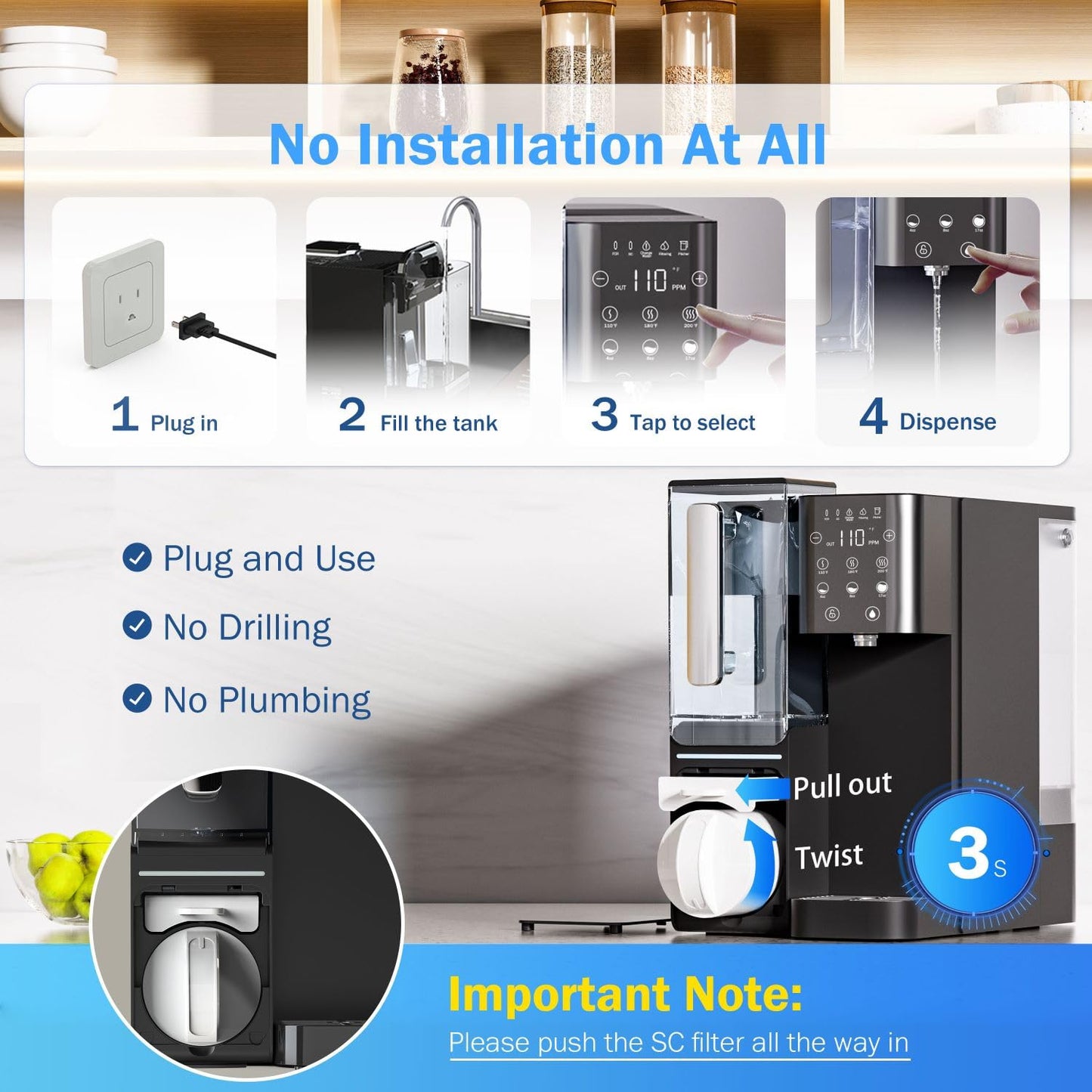 (New Open Box)  Frizzlife WB99CH Countertop Reverse Osmosis System | Instant Hot RO • Portable Pitcher •