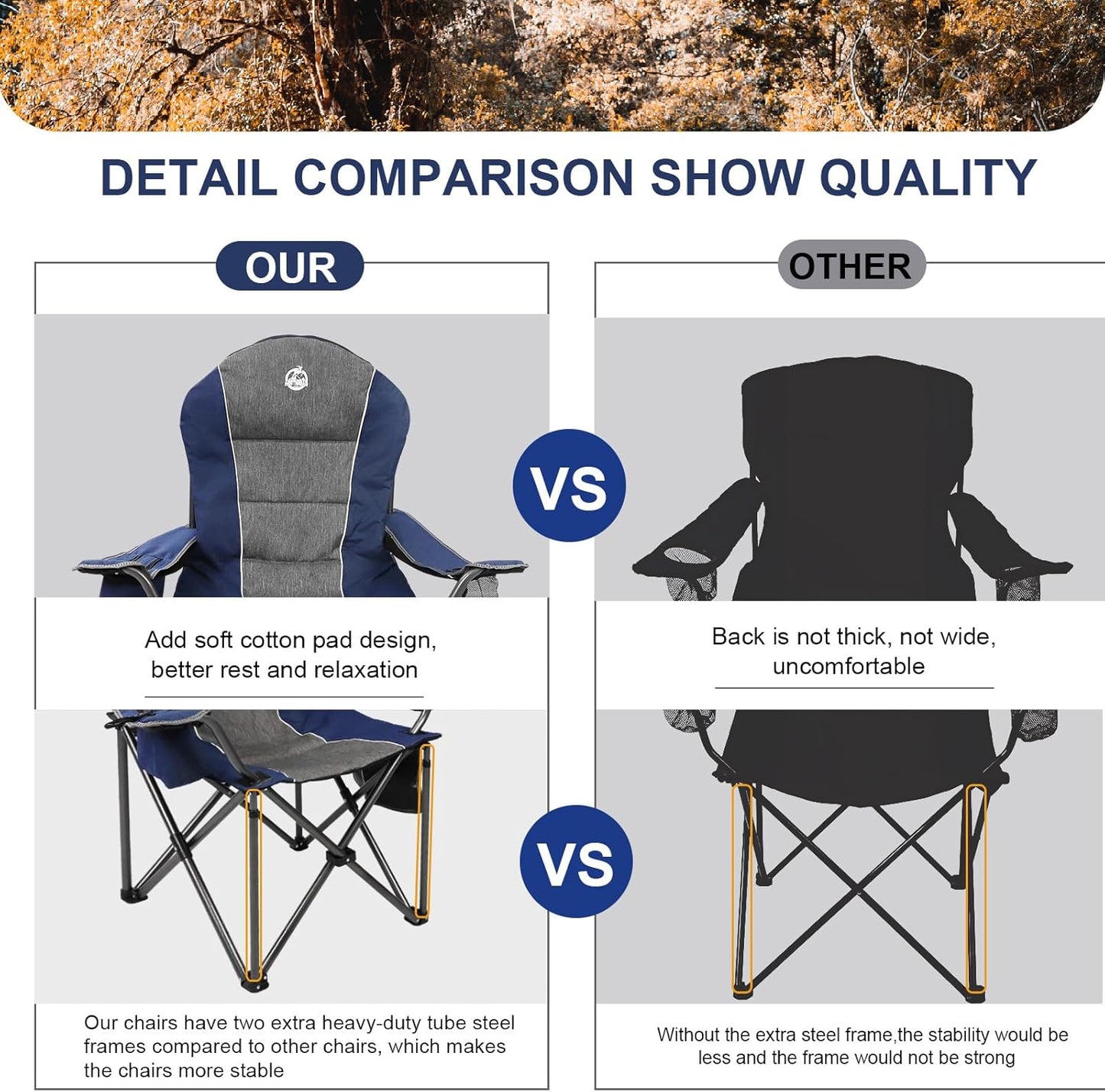 (Excellent) Northroad Extra - Large Comfort Camping Chair, Padded Folding Chair w/Cup Holder, Cooler Bag (Blue)