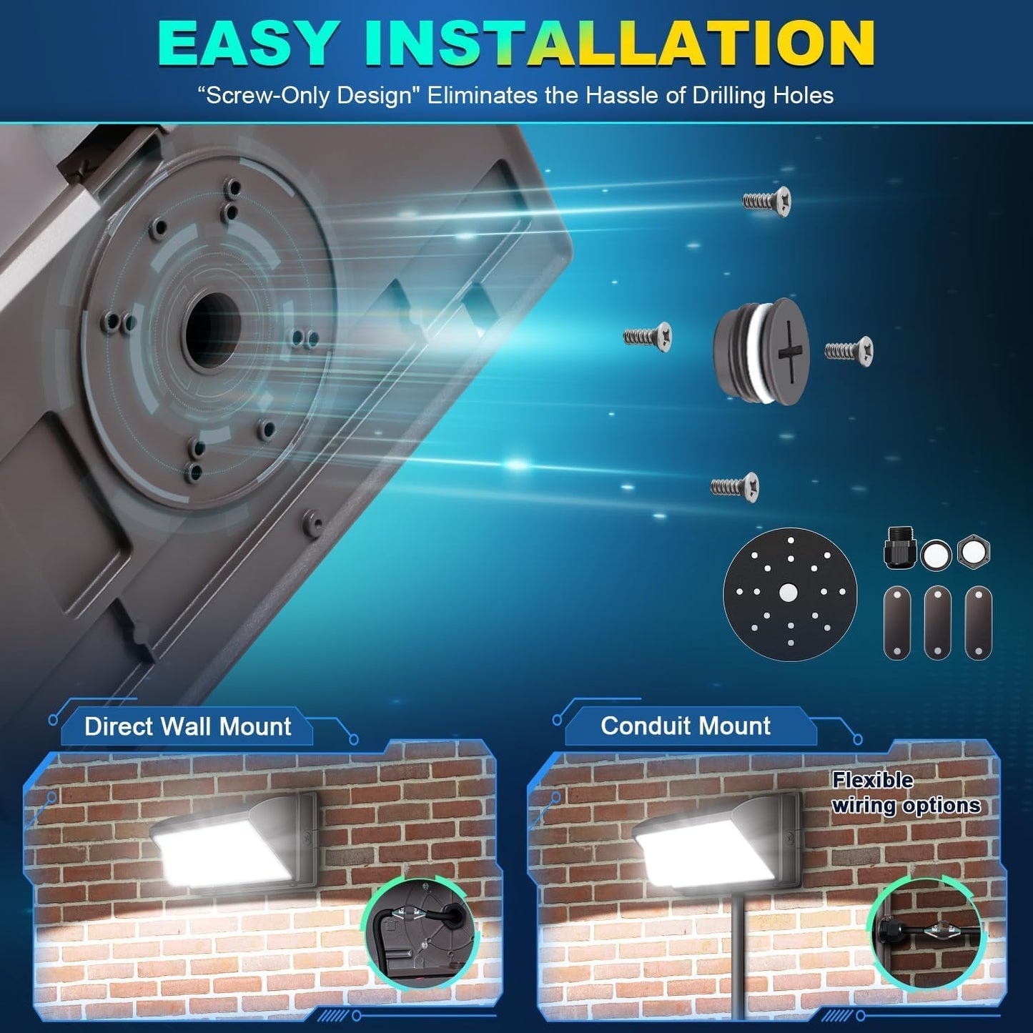 (New Open Box) ledmo LED 120W Wall Pack Light with Photocell, Dusk to Dawn Outdoor Commercial Security Light-4Pack