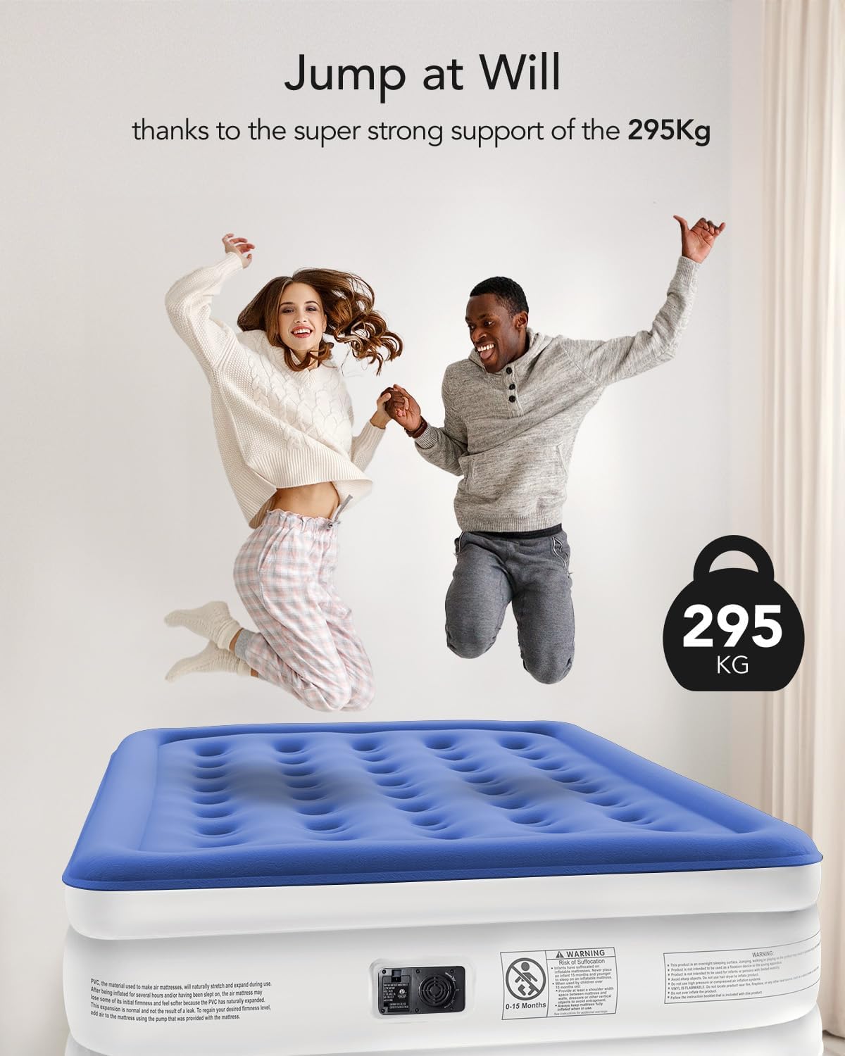 (New Open Box) iDOO Luxury Queen Air Mattress with Built in Pump, Inflatable Mattress for Camping, Guests & Home, Comfort Blow up Mattress, Durable, Portable & Waterproof Airbed, Matelas Gonflable Double