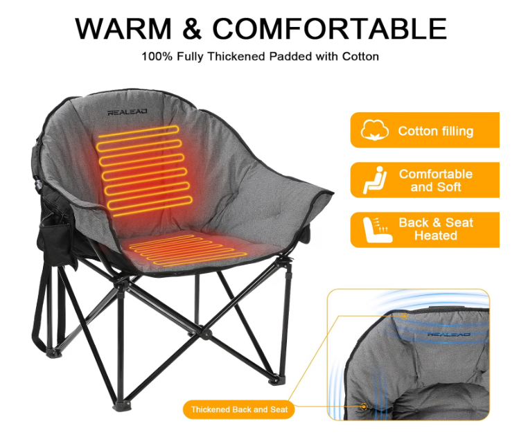(Excellent) REALEAD Oversized Heated Camping Chair with Fully Thick Padded