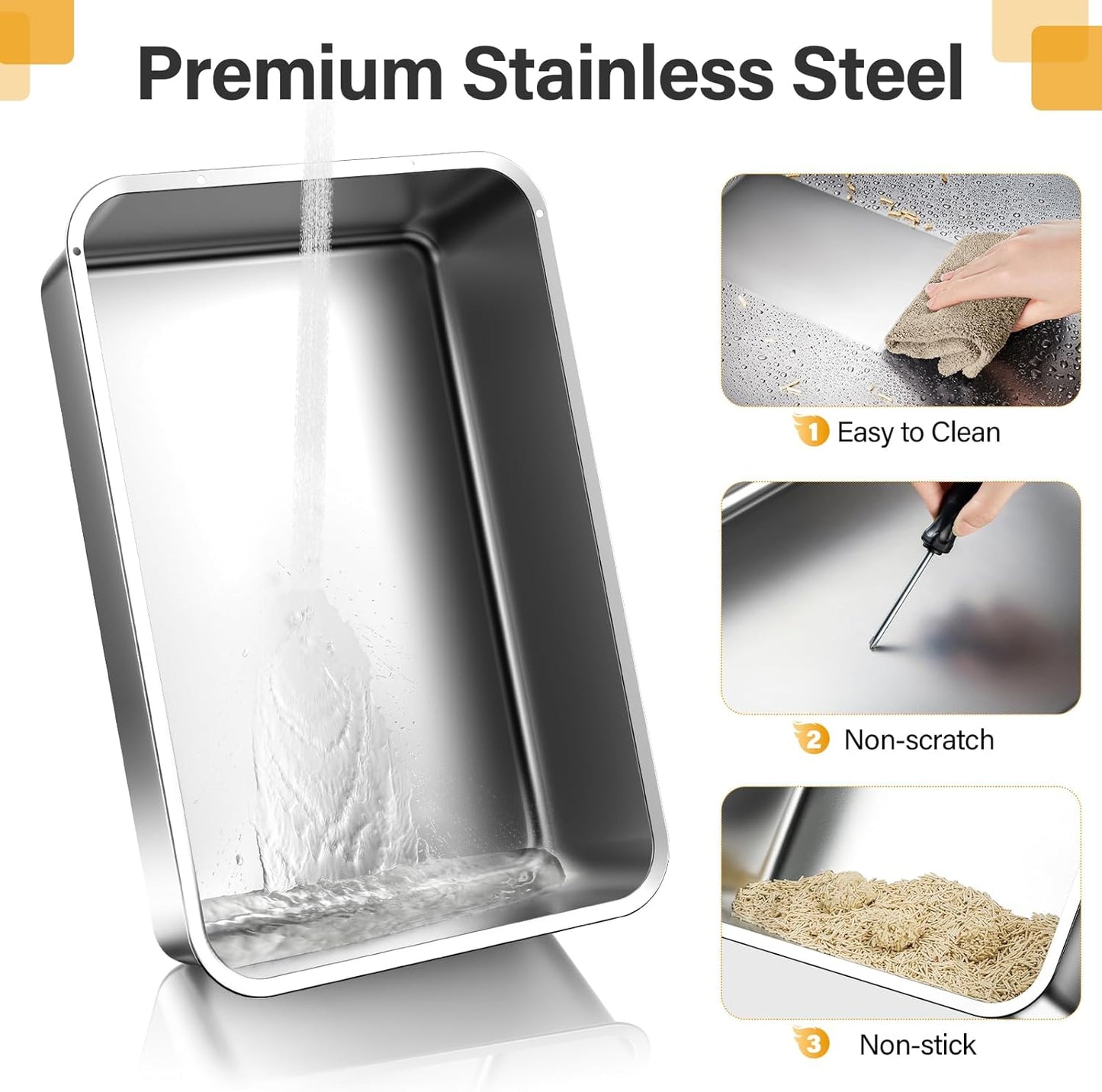 (New Open Box) Enclosed Stainless Steel Cat Litter Box with Lid，XL Large Metal Cat Box with Drawer for Big Cats,Top Exit Kitty Litter Box Includes Scoop, Filter Pedal,Odor Control, Easy Cleaning