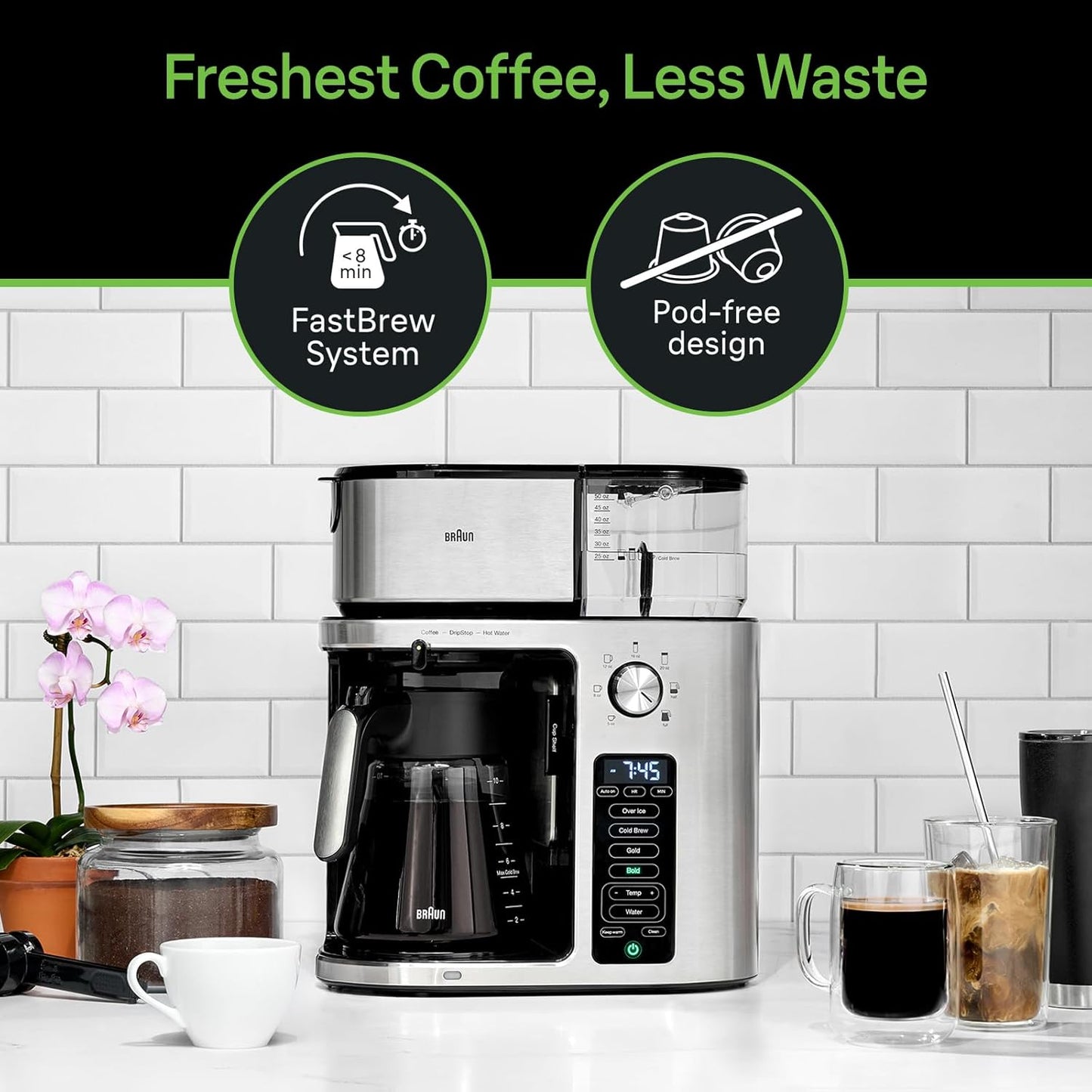 (Excellent)  Braun MultiServe Plus 10-Cup Coffee Maker | Hot & Cold Brewer • Over Ice • KF9370SI