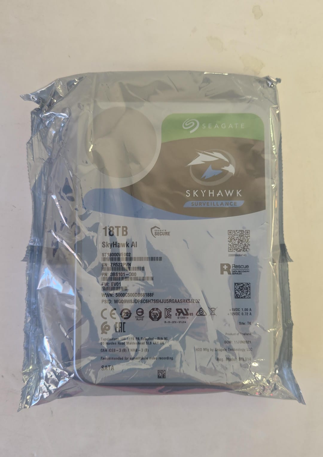 (New no Box) Seagate 18TB SkyHawk Surveillance Skyhawk AI Hard Drive (ST18000VE002)