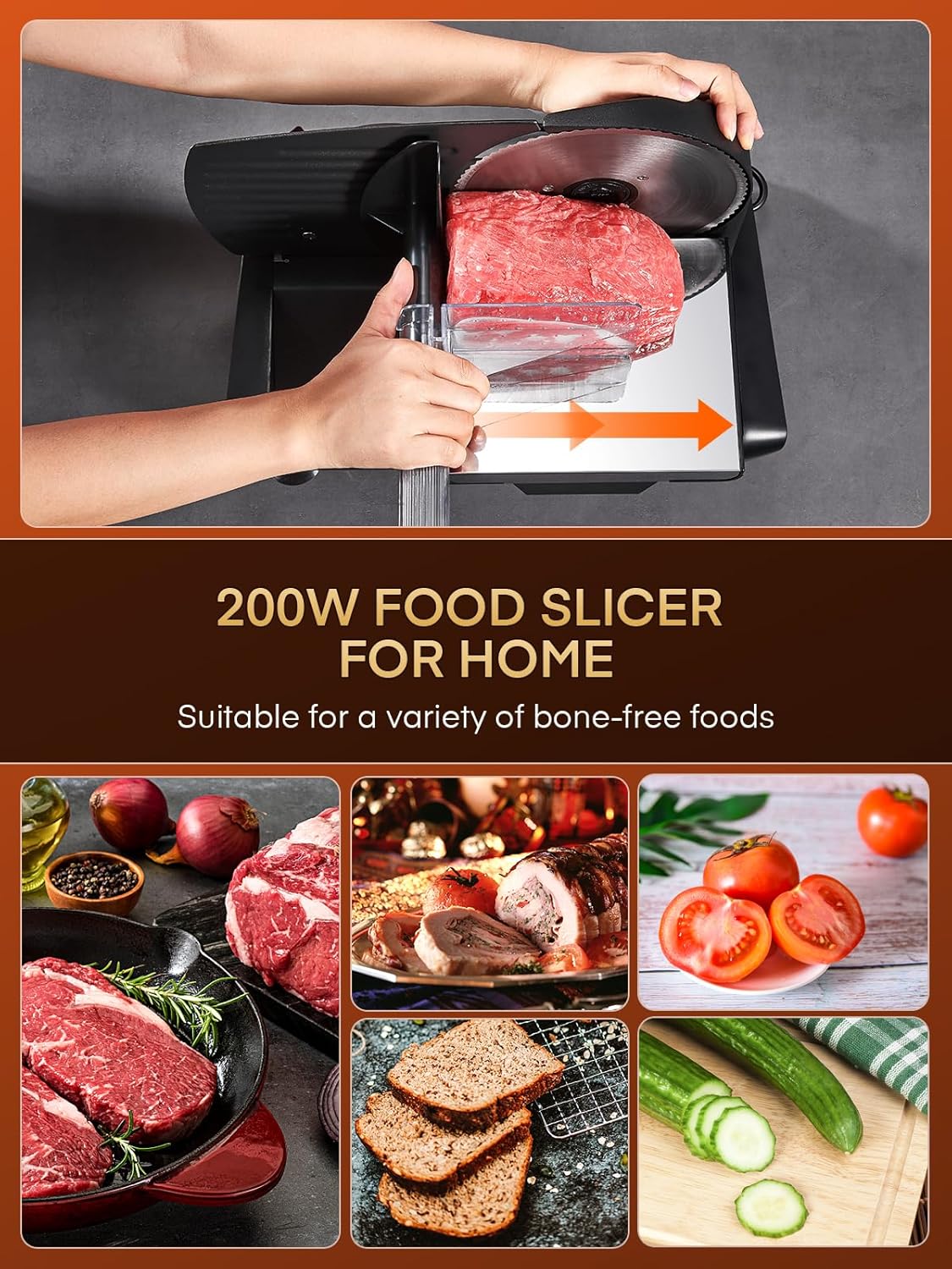 (New Open Box) FOHERE Electric Meat Slicer, 200W Deli & Food Slicer with Two 7.5'' Blade(Serrated & Smooth)