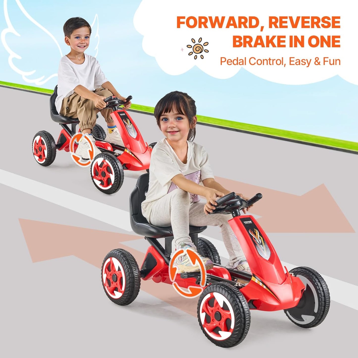 (New Open Box) VEVOR Kids Pedal Go Kart, 4 Wheel Off-Road Pedal Go Cart Ride On Toy for Kids, Steering Wheel, Adjustable Seat, Non-Slip Big Wheels, Outdoor Racer Ride On Pedal