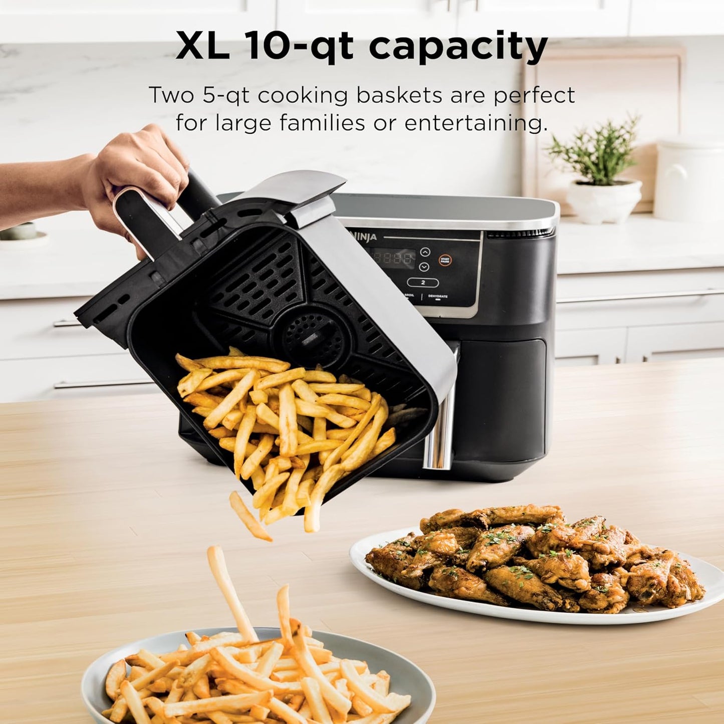 (Brand New) Ninja Foodi 10 QT 6-in-1 DualZone Smart XL Air Fryer, 2 Independent 5QT Baskets, Smart Cook Thermometer, Match Cook, Smart Finish, Air Fry, Roast, Bake, Dehydrate, Reheat