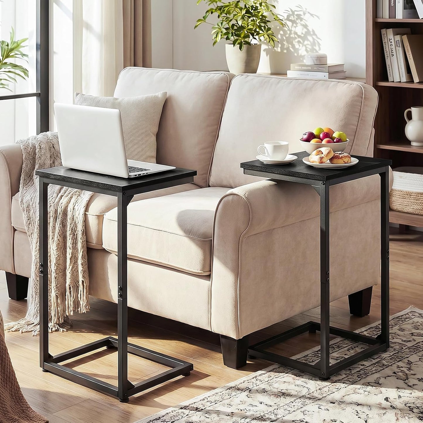 (New Open Box) AMHANCIBLE C-Shaped End Table Set of 2, 26.37" H, Couch Tables that Slide Under Sofa, Sturdy Side Table for Living Room, Bedroom, Small Space, Black, HET02BBK