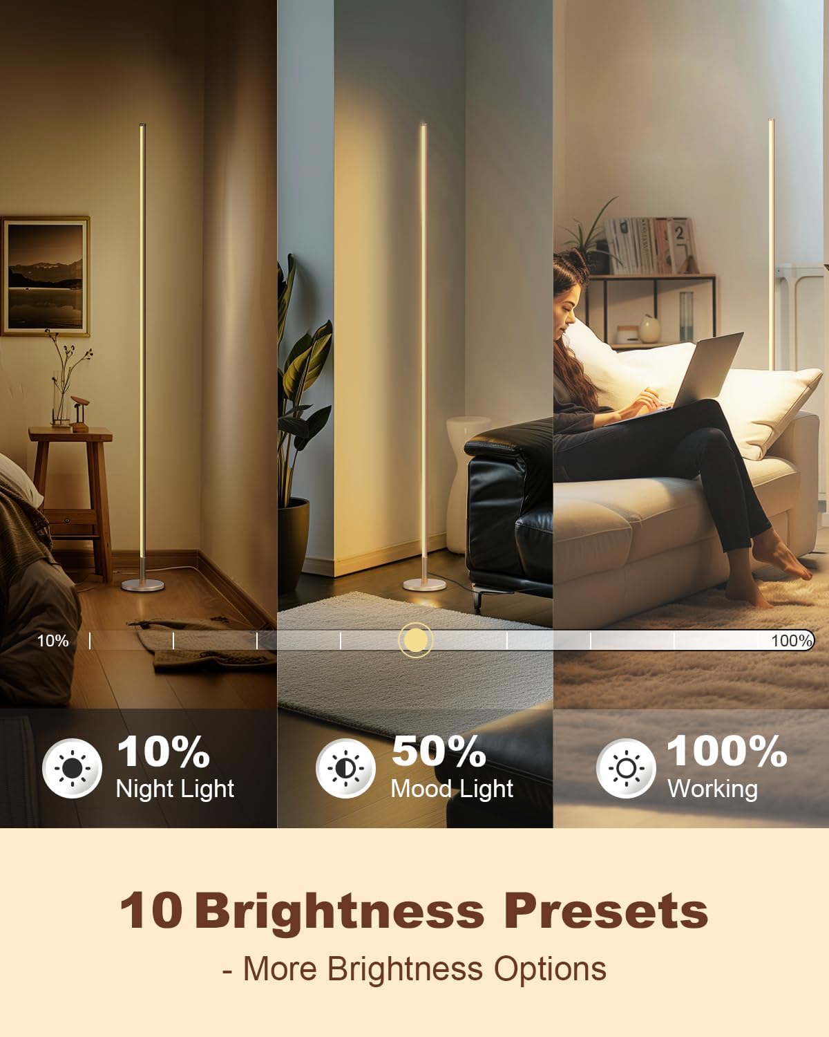 (New Open Box) TACAHE Minimalist Corner Floor Lamp | Dimmable LED • Remote Control • Gold Finish