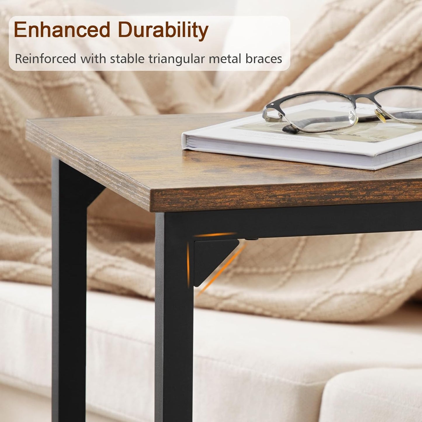 (New Open Box) AMHANCIBLE C-Shaped End Table, Sturdy and Stable C Shaped Side Table for Couch, 23.2" High, Slide Under Couch Table for Sofa, Living Room, Bedroom, Small Space, Rustic Brown HET02CBR-1