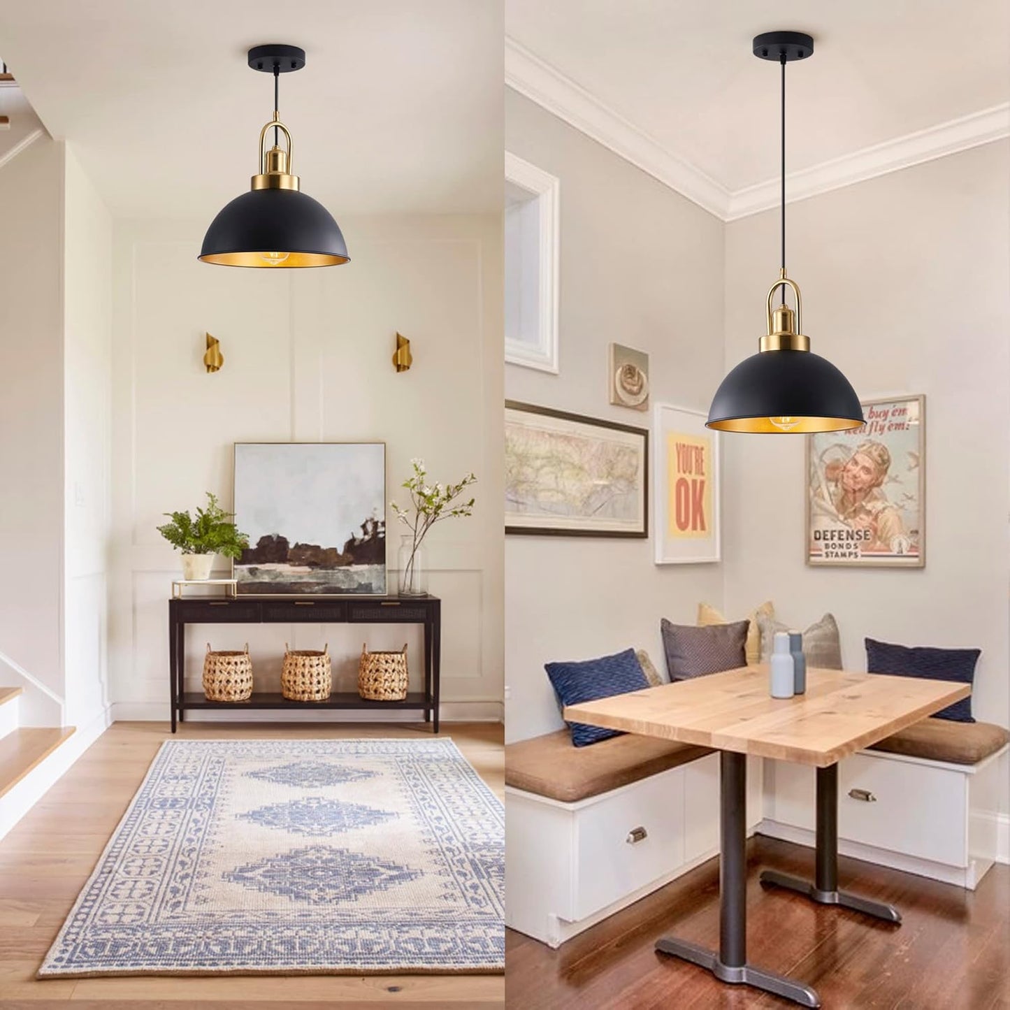(New Open Box) Febeleven Matte Black Farmhouse Pendant Light | Adjustable Height • Vintage Industrial Style (HB-045)