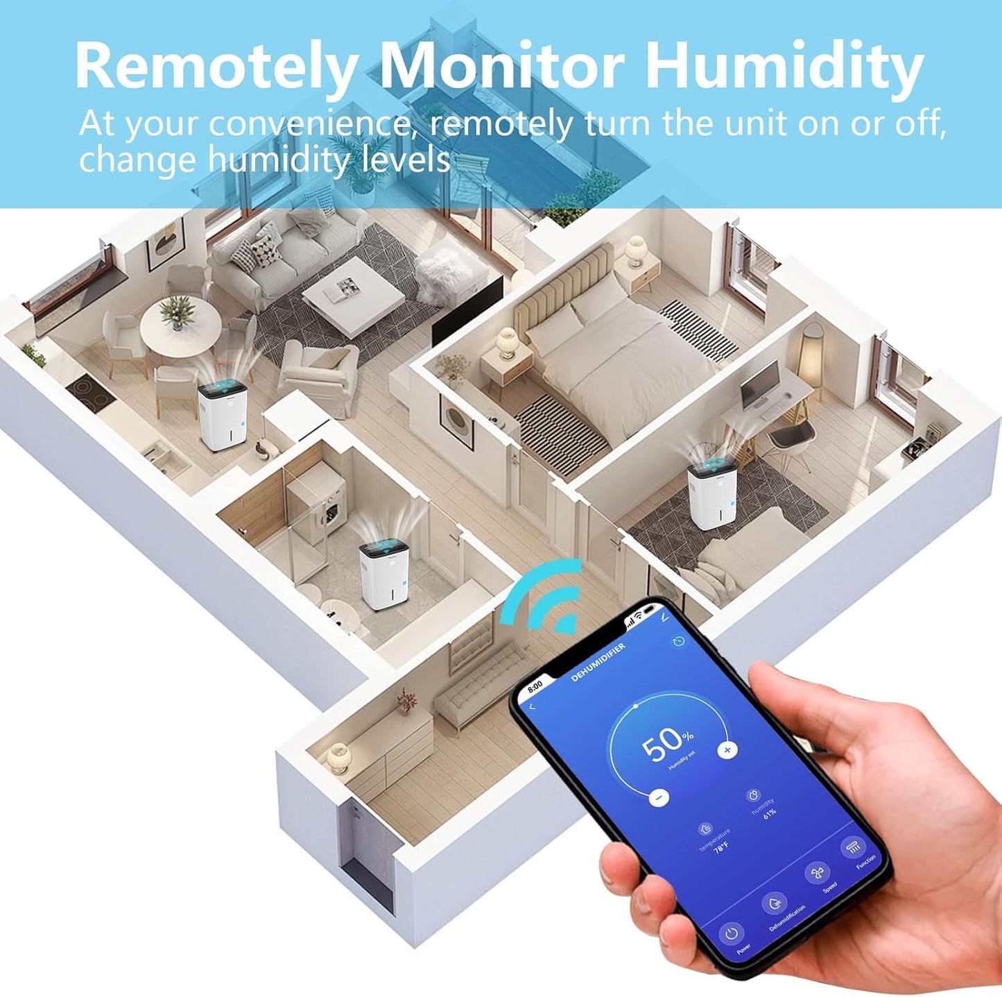 (New Open Box) Smart Dehumidifier,Folanzy 120 Pints Energy Star Dehumidifier for Basement Bedroom