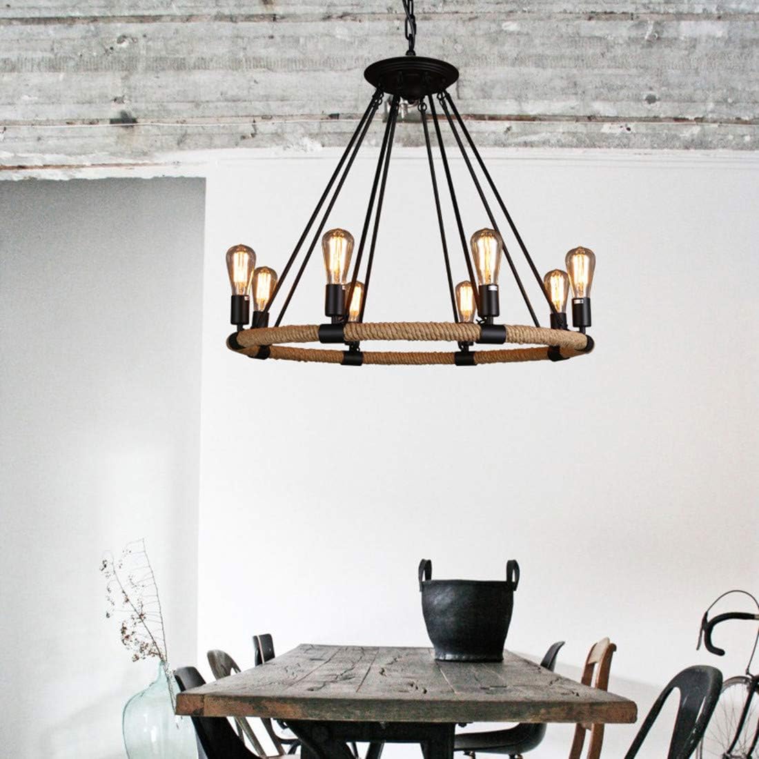 GG Pinkey Industrial Pendant Light Retro 6 Lights Chandeliers Vintage Hemp Rope Ceiling Light Fixtures for Dining Room Kitchen Living Room Bedroom Farmhouse