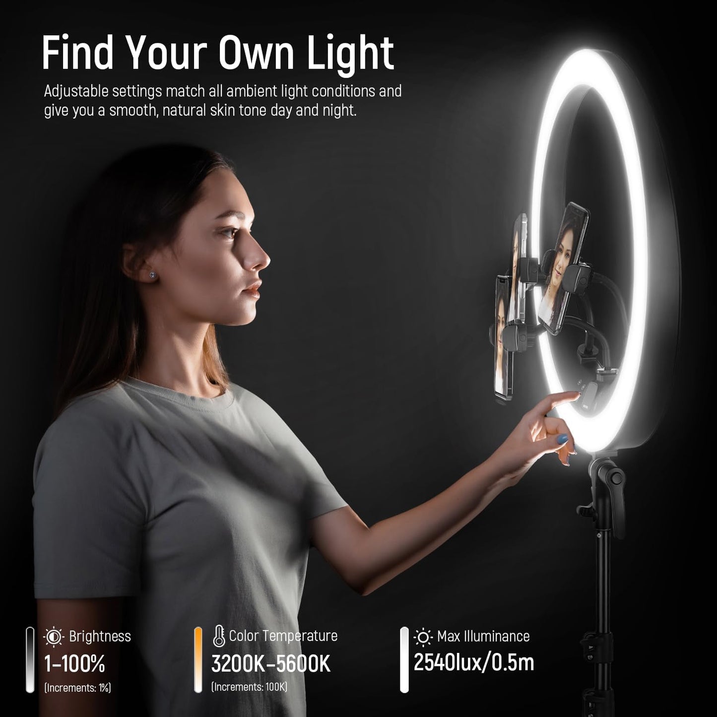 (New Open Box) NEEWER Ring Light RP19H 19 inch with Tripod Stand, 2.4G Touch Control Ringlight