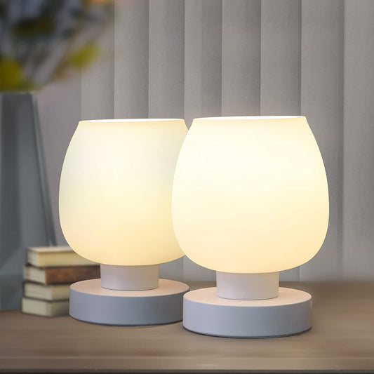 ONEWISH Touch Bedside Table Lamp Set of 2 - Small Modern for Bedroom Living Room Nightstand, 3-Way