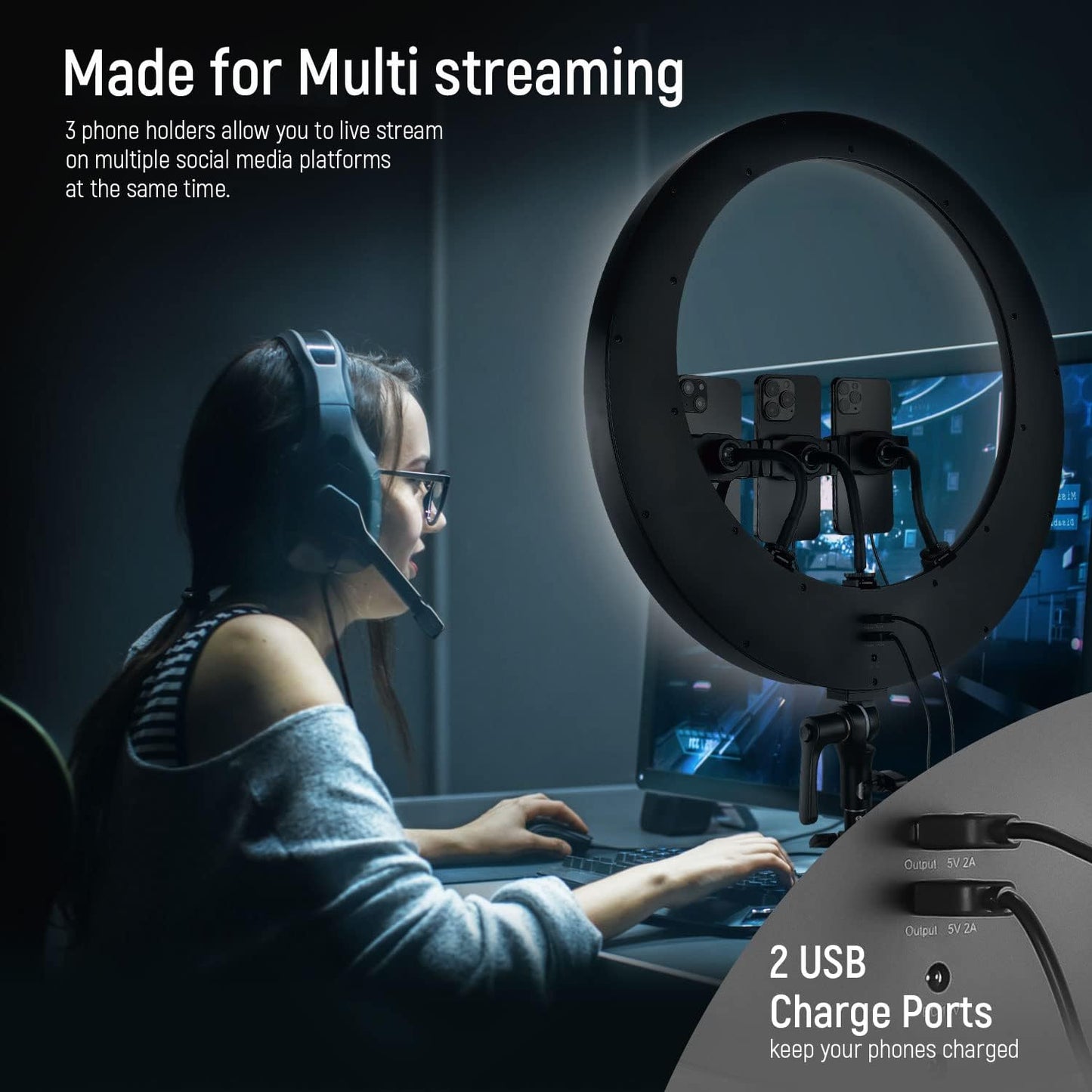 (New Open Box) NEEWER Ring Light RP19H 19 inch with Tripod Stand, 2.4G Touch Control Ringlight