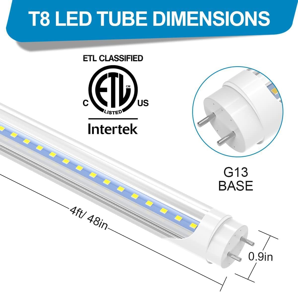 (New Open Box) CNSUNWAY T8 LED Tube 4ft, 22W 2400LM, 6500K Cool White, Clear Cover (12-Pack)
