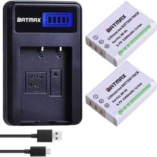 (New Open Box) 2 Packs NP-95 NP 95 Rechargeable Li-Ion Batteries + LCD USB Charger
