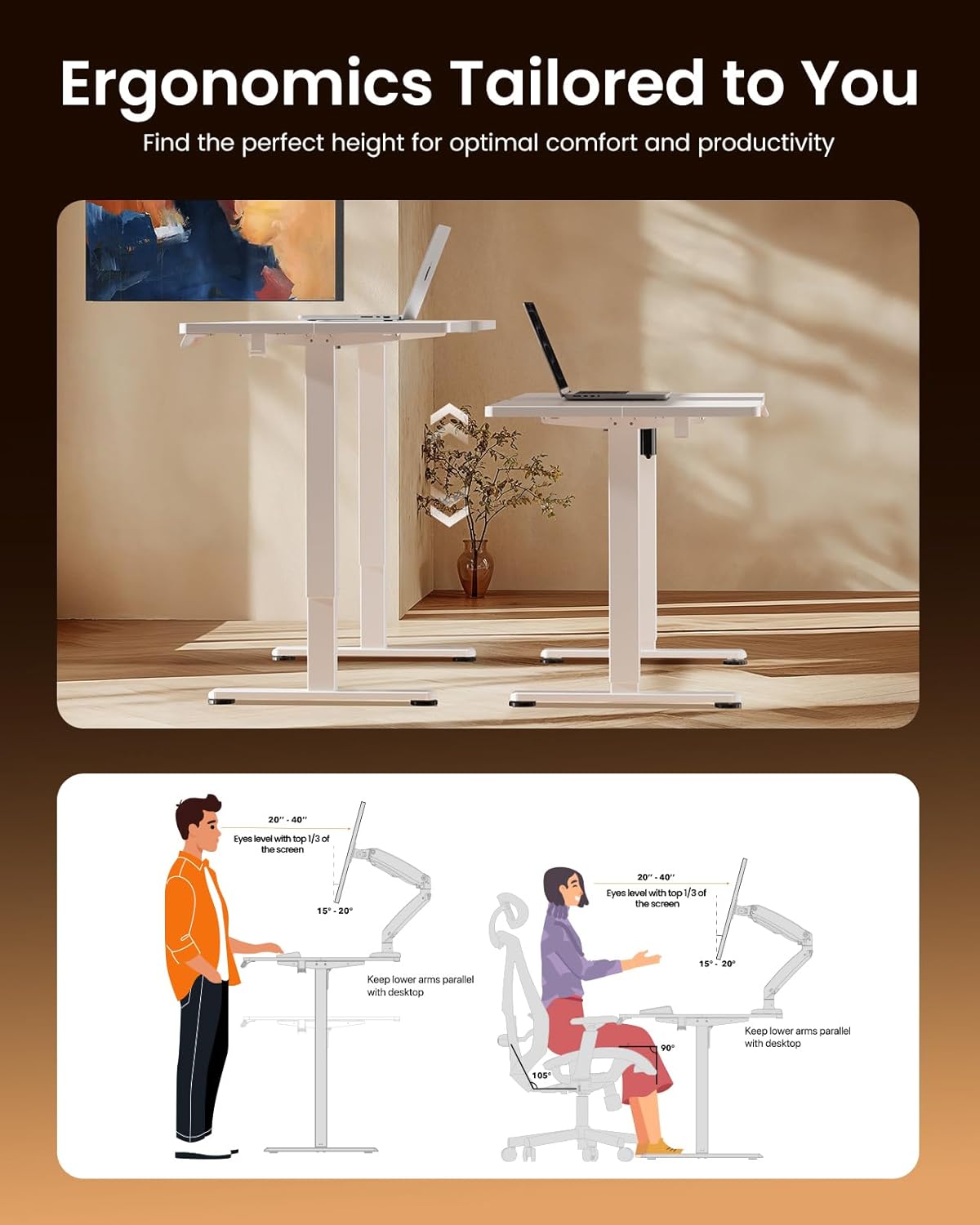 (New Open Box) ErGear Electric Standing Desk, 40"x24" Height Adjustable Sit Stand up Desk, 4 Memory Computer Home Office Desk Standing Table with Splice Board (White)