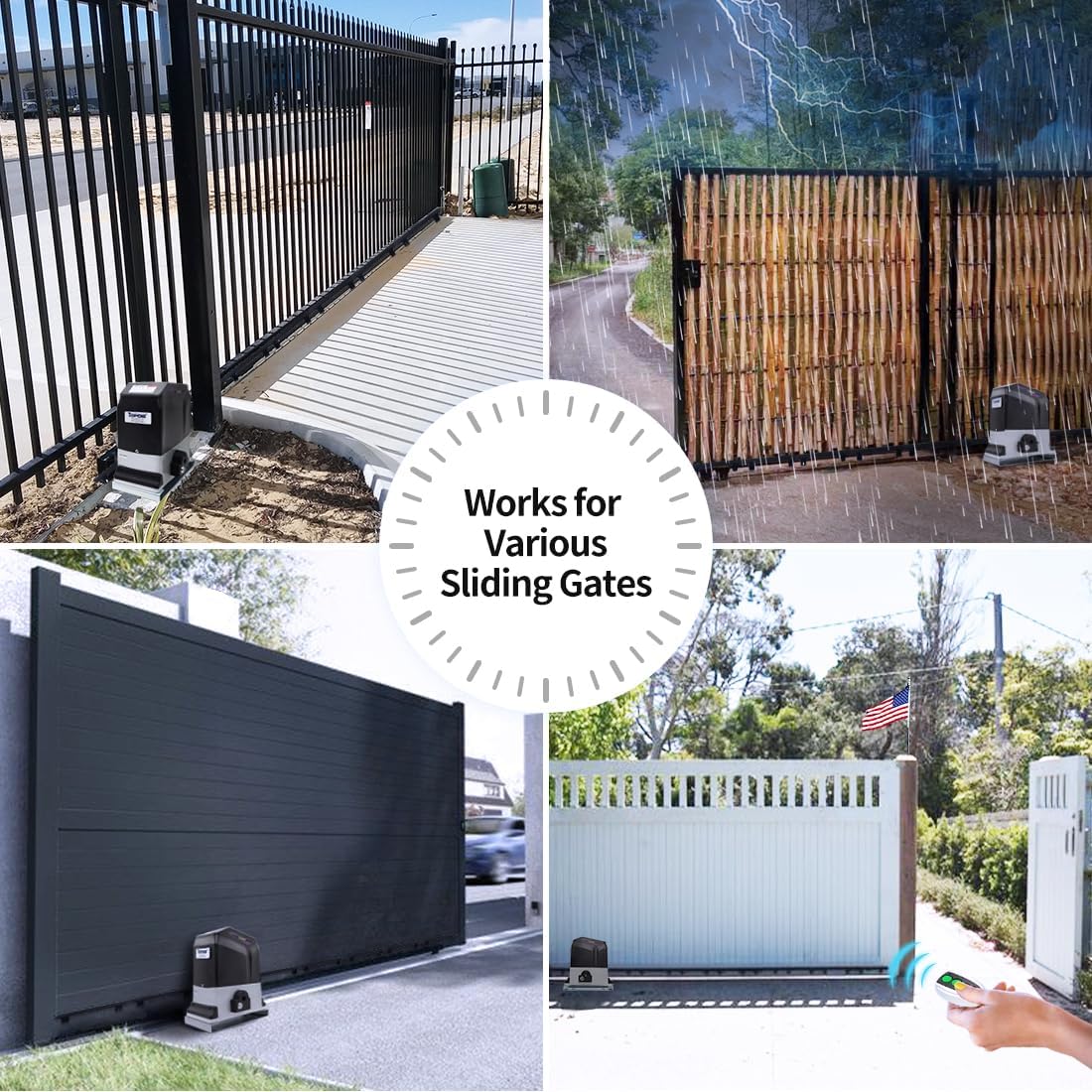 (New Open Box) TOPENS RK1200T Automatic Sliding Gate Opener Rack Drive Electric Gate Motor for Heavy Driveway Slide Gates Up to 3400 Pounds, Security Gate Operator AC Powered with Nylon Gear Rack and Remote Control
