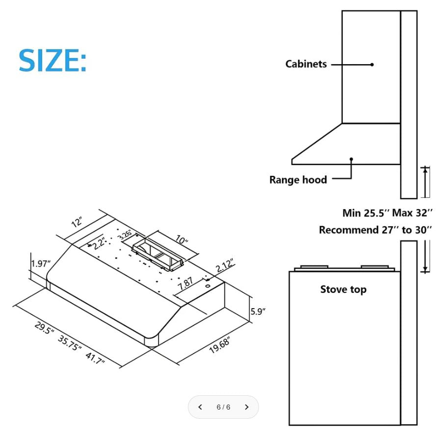 (New Open Box) IKTCH 30 Inch Under Cabinet Range Hood with 900-CFM (IKC01-30-BSS)