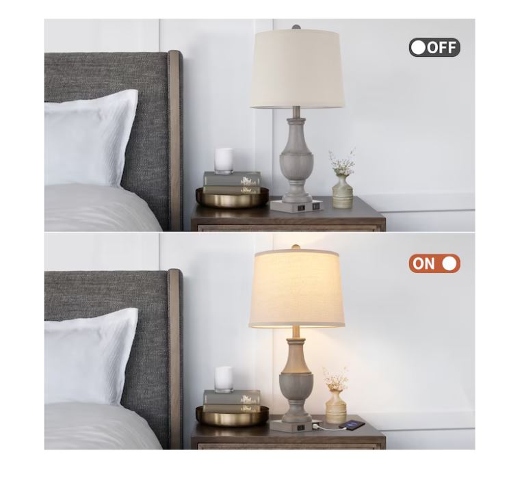 (Brand New) 25-in Grey LED Touch Table Lamp Set of 2 | Linen Shade | TD-201