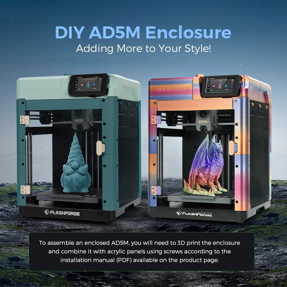 (Excellent) FLASHFORGE Adventurer 5M 3D Printer, 600mm/s High-Speed, 1 Click Fully Auto Leveling, Upgraded Direct extruder Quick Detachable 280°C Nozzle, Dual-Sided PEI Coating Plate, Print Size 220x220x220mm